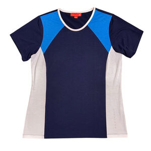 REDVANLY Womens Blue & White Tennis Tee Shirt Large Round Neck Short Sleeve